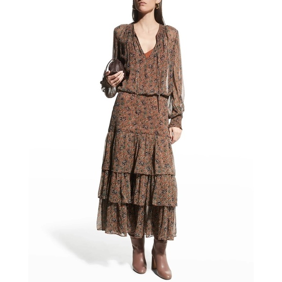 NWT Veronica Beard Tunis Long-Sleeve Boho Floral Tiered Maxi Dress in Ci… - Picture 1 of 6
